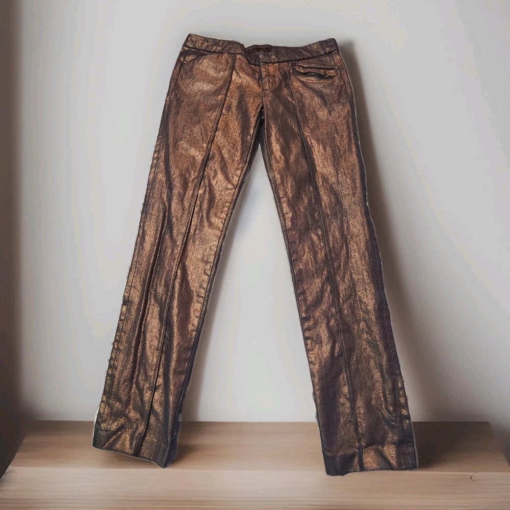 Rock Revolution Women's Low Rise Creased Skinny Jeans - Metallic Bronze Size 28